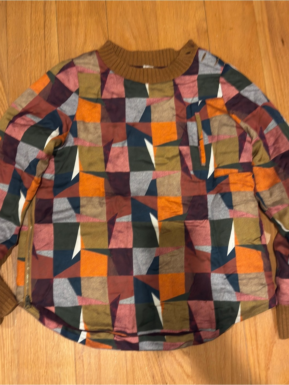 Kids Multicolor Geometric Pullover Sweatshirt - Brown Rib Neck